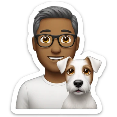 White Man with demi hair with glasses with jack russell terrier dog sticker