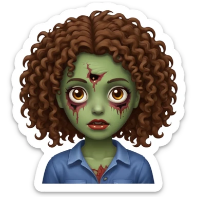 Faça uma garota zombie de cabelo cacheado castanho, olhos castanhos escuro e pele parda sticker