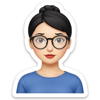 woman with black hair bun and glasses sticker