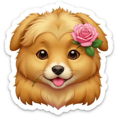 A doggie with a rose in his mouth in soft pink, beige and yellow pastel colors sticker