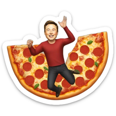 Elon musk flying on a pizza sticker