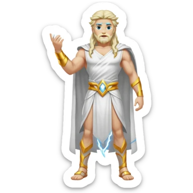 Zeus, whole body, white clothes, long hair, lightnings sticker
