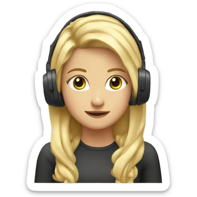 Blonde girl with headphones on at computer sticker
