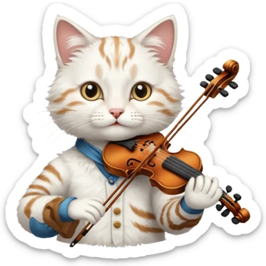 white cat play violin sticker