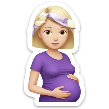 pregnant female with  very short hair, purple shirt, abdomen-head-neck, blonds sticker