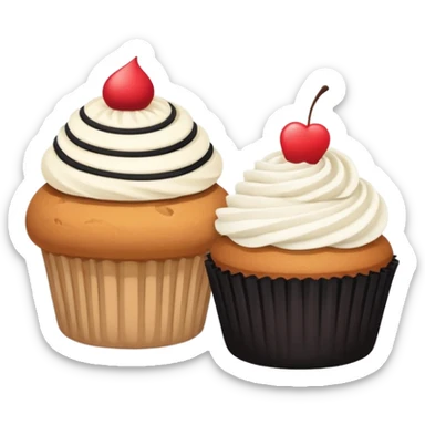 Minimalistic flat vector icon, iOS style, thin black contour on white background. Bread loaf and cupcake side by side. Clean, no text, no shadows
 sticker
