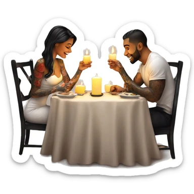 romantic candle light dinner for beautiful tattooed couple sticker