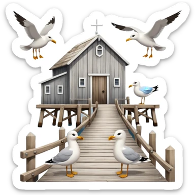 wharf with seagulls sticker