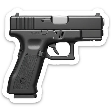 emoji of a compact pistol resembling a Glock 17 with an extended magazine and a clear legible engraving "N Block 17" on the slide, flat vector style, simple shapes, bold outlines, minimal details, transparent background, 512x512 sticker