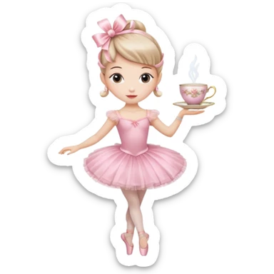a ballerina with a teacup for a head. She is wearing a classic pink tutu and ballet slippers sticker