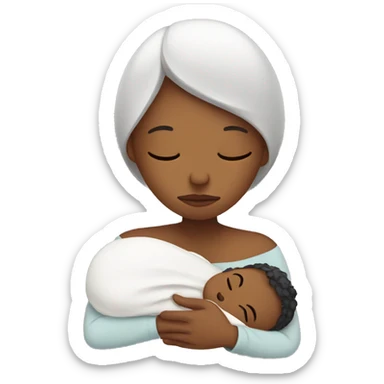 sad mother with newborn sticker