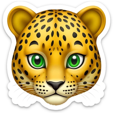 haz un leopardo con ojos verdes con expresion burlona sticker