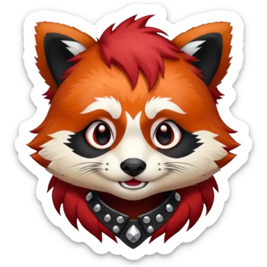 punk red panda with red and black hair sticker
