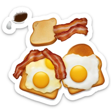“Two fried eggs, crispy bacon, and buttered toast on a plate.” sticker