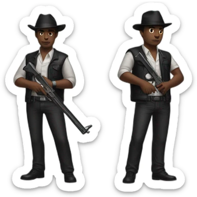 two brothers in '80s mafia clothes with guns sticker