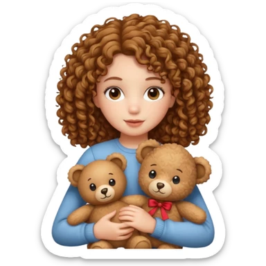 curly hair girl with bear  sticker