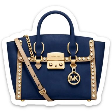  navy blue suede, Michael kors satchel purse, gold sparkling embellishments  sticker