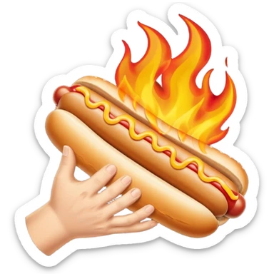 Hand Holding a Flaming Hotdog sticker