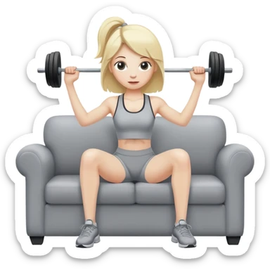 Cute blond in athletic clothes lifting a grey couch  sticker