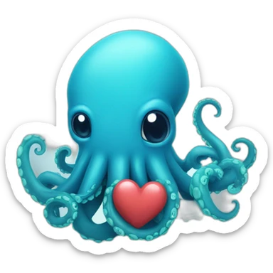 Cute blue kraken making heart with tentacle sticker