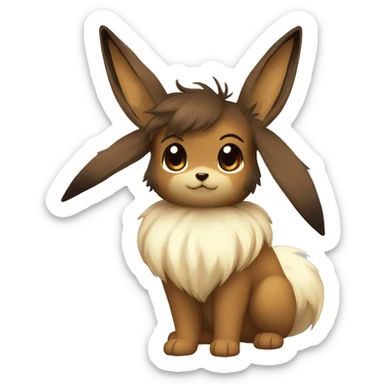 Kawaii Shiny Eevee with dark brown long emo hair covering her eyes Full Body sticker