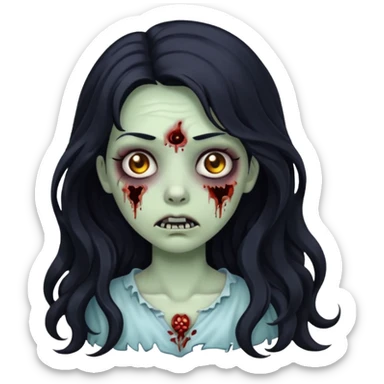 zombie girl with long wavy black hair sticker
