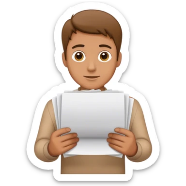 a man holds several sheets of paper in his hands sticker