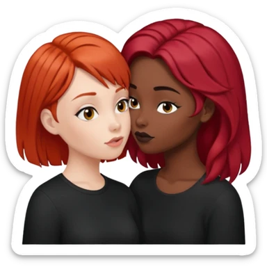girl with red hair and another girl with black girl hair kissing sticker