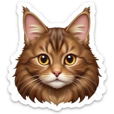 cinematic-cute brown-maine-coon-cat-portrait-emoji,-head-tilted-playfully-and-inquisitively,-sleek--brown-and-gold-tones-with-hints-of-deep-auburn-fur,-simplified-yet-adorable-features,-highly-detailed,-glowing-with-a-warm,-friendly-glow  sticker
