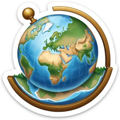 An icon featuring a globe, a compass, and a map, symbolizing geography. The design includes mountain ranges, rivers, and continents, representing the study of Earth’s landscapes and environments. Transparent background highlights the exploration and understanding of the world’s geography. sticker