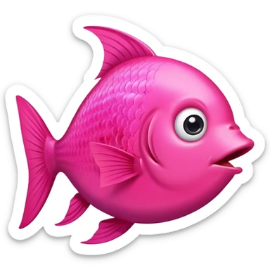 extremely derpy bright pink fish in perfect side profile facing right, wide surprised eye, big open mouth with visible tongue, stupid gaping expression, flat 2D side view only sticker