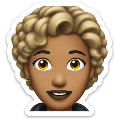 Tanned woman with black hair dressed in 1990s r&b hair, makeup, and neon attire  sticker