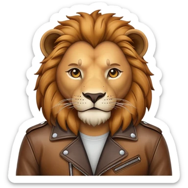 lion in a leather jacket, standing confidently sticker