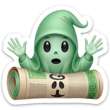 a cute green ghost getting bonked with newspaper sticker