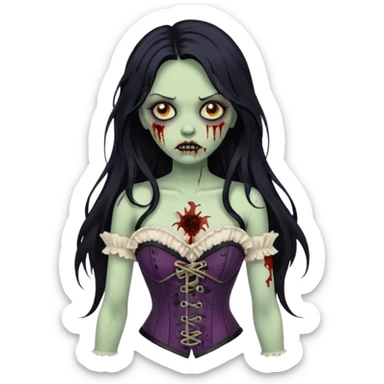 zombie girl, long black hair and corset sticker