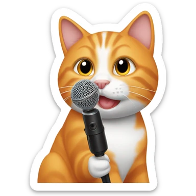 Orange and white cat holding microphone  sticker