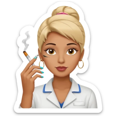 A nail tech smoking sticker