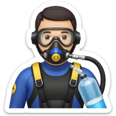 Man 38 dark hair, short beard, mideteranean, slightly overweight, scuba diving. Portrait sticker