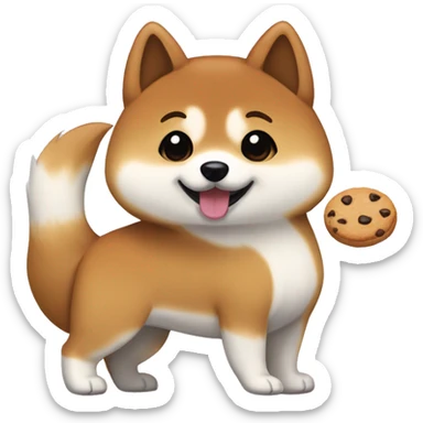 Shiba inu with brown long hair girl with brown eyes, no bangs for the girl and with a cookie  sticker