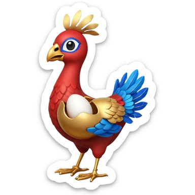 A 3D cartoon Sankofa bird with its head turned backward holding an egg in its beak, symbolizing learning from the past, vibrant colors, smooth lighting, Memoji-style rendering. sticker