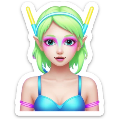 hard techno rave fairy, neon colors, glow sticks, energetic pose, minimal background sticker