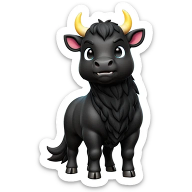 cinematic-[black bull]-realistic-full-body-standing-emoji,-tail-flicking-lazily,-head-tilted-dramatically,-sleek-[black]-fur,-simplified-yet-realistic-focused-features,-highly-detailed,-glowing-with-an-almost-sarcastic-glow sticker