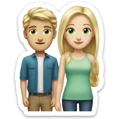 A girl with blonde hair and green eyes and a guy with brown hair and blue eyes sticker