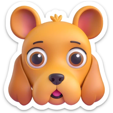 playful dog, shiny texture, floppy ears, big eyes, 3D emoji style sticker