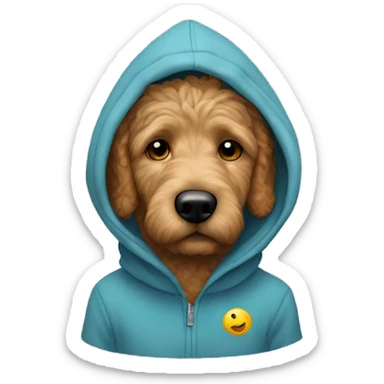 Human in hoodie with head of a Golden doodle   sticker