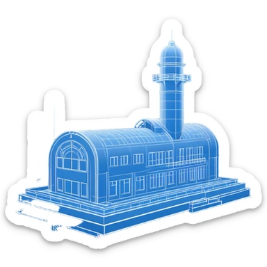 side view of a blue blueprint plan with white lines sticker