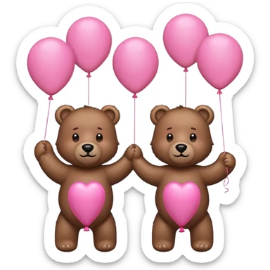 brown bears with pink balloons  sticker