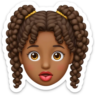 emoji sucking its lips in with one eyebrow up and the other one down dark skin and curly hair in one ponytail sticker