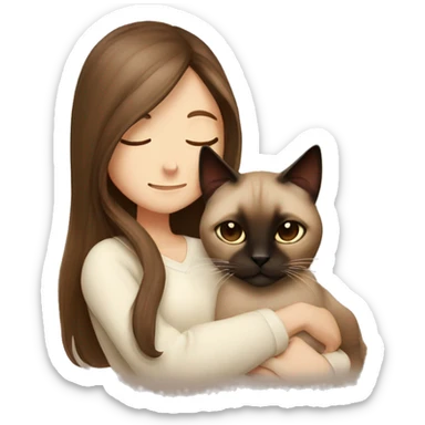  Siamese cat cuddling brown long hair girl sticker