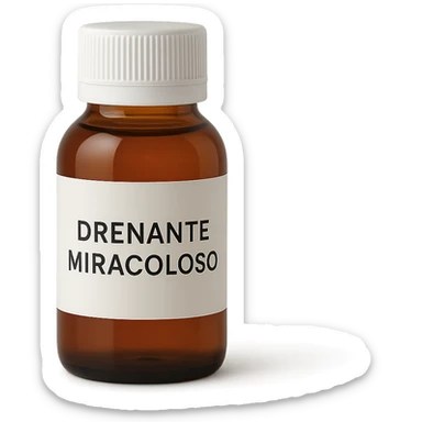 boccetta di drenante da bere, con la scritta "DRENANTE MIRACOLOSO" SULL'ETICHETTA sticker